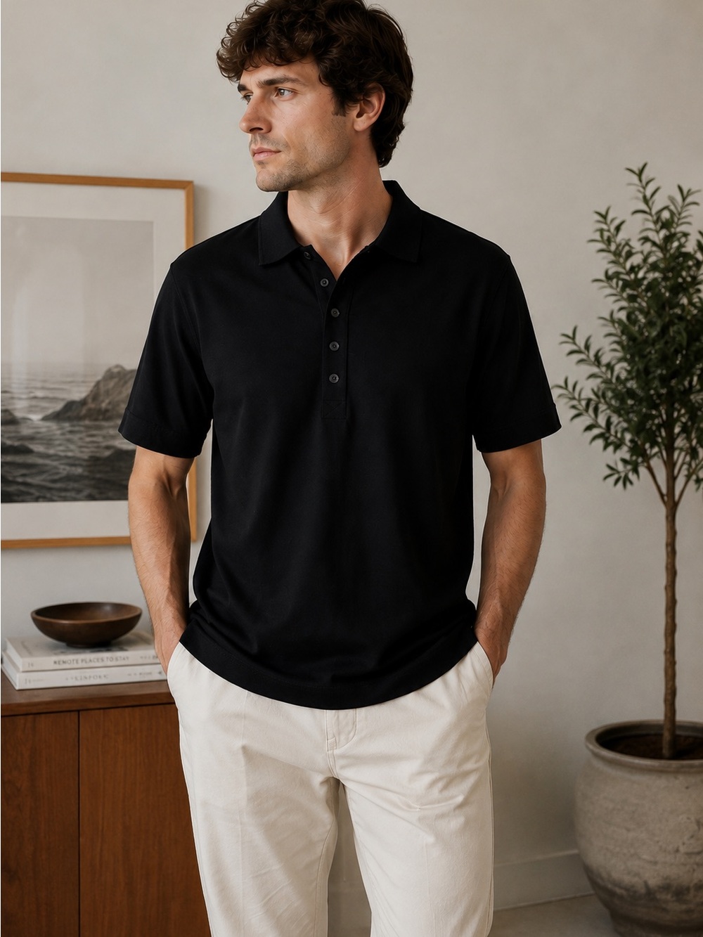 Pierre Cardin Men’s M Black Polo Shirt 100% Cotton Short Sleeve Classic old mo